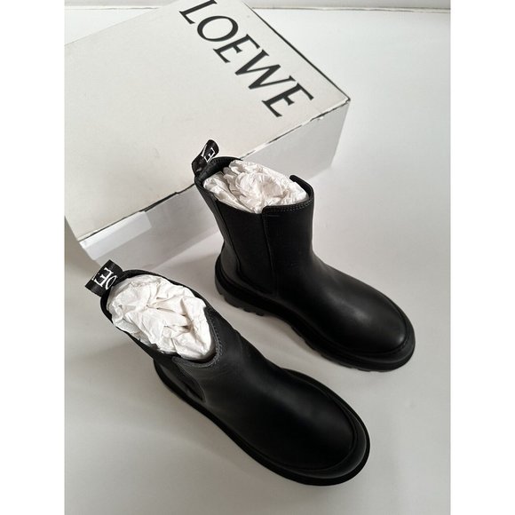 Loewe Chelsea Boots Black Leather Back Logo Pull - Picture 10 of 15